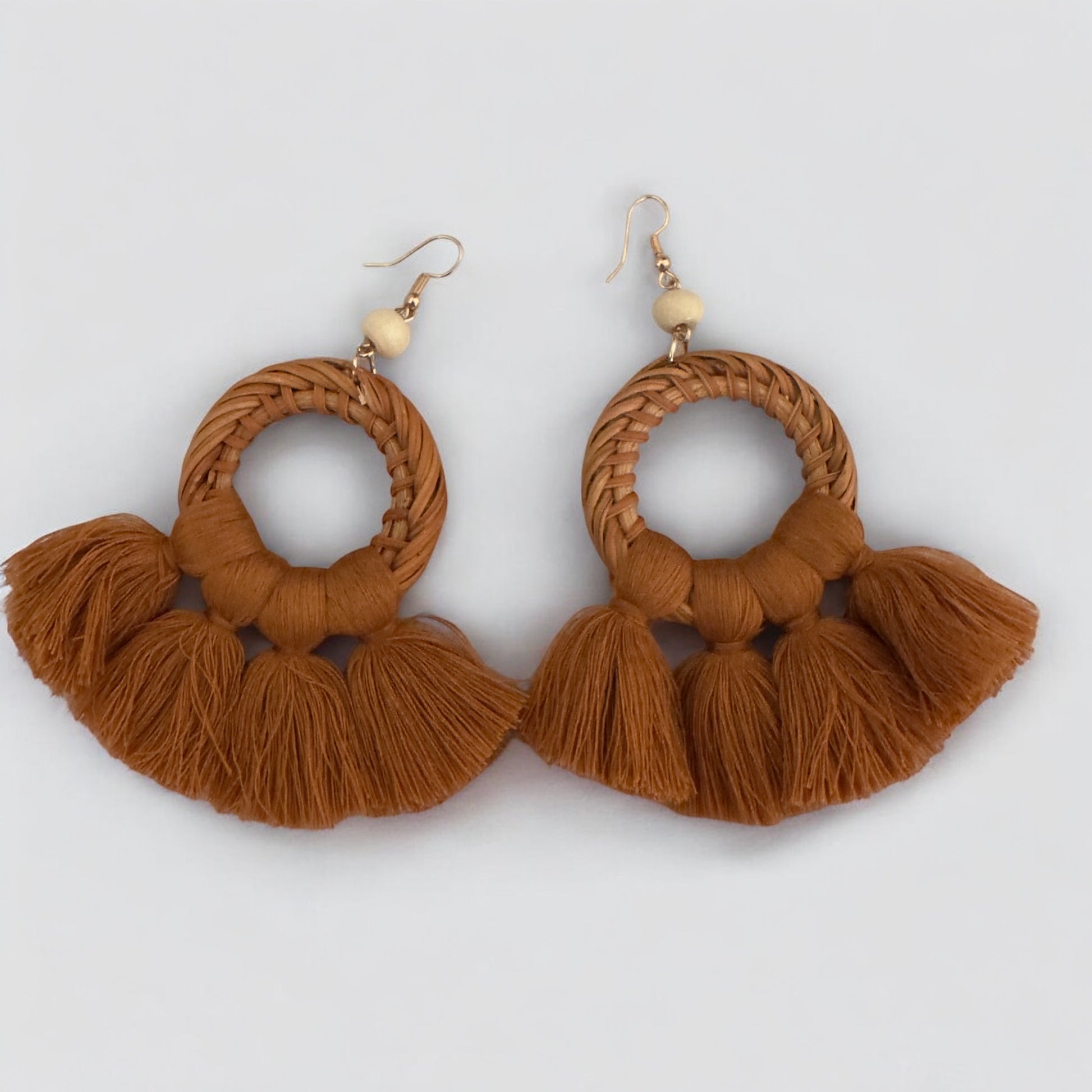 Boho Raffia Tassel Earrings – Handmade Fan Drop Earrings Bohemian Jewellery - Fatisha Boutique #