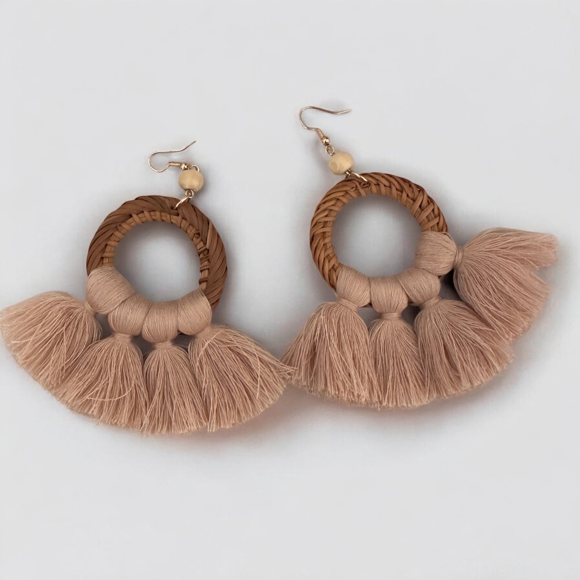 Boho Raffia Tassel Earrings – Handmade Fan Drop Earrings Bohemian Jewellery - Fatisha Boutique #