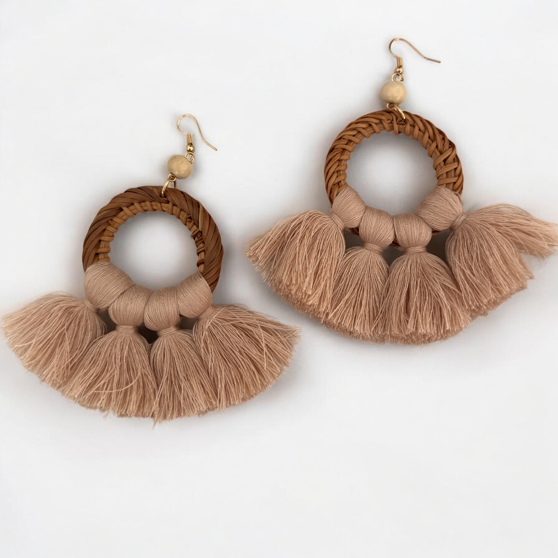 Boho Raffia Tassel Earrings – Handmade Fan Drop Earrings Bohemian Jewellery - Fatisha Boutique #