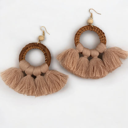 Boho Raffia Tassel Earrings – Handmade Fan Drop Earrings Bohemian Jewellery - Fatisha Boutique #