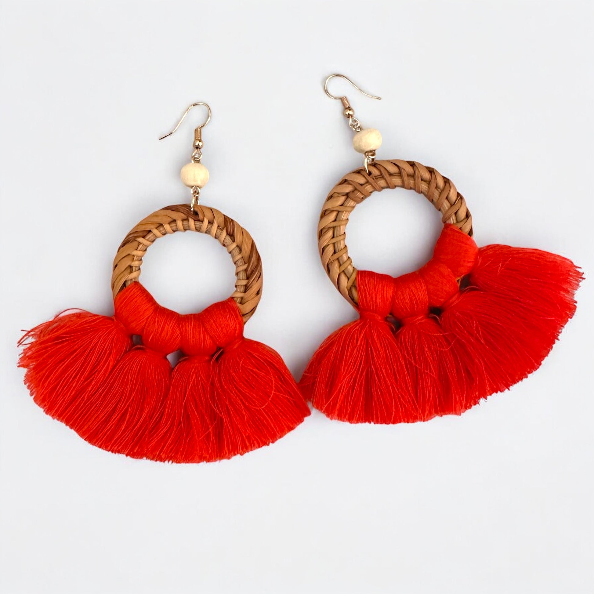 Boho Raffia Tassel Earrings – Handmade Fan Drop Earrings Bohemian Jewellery - Fatisha Boutique #
