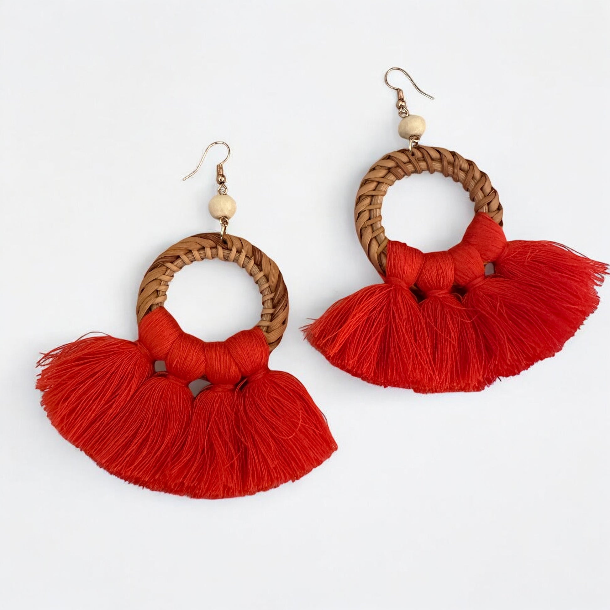 Boho Raffia Tassel Earrings – Handmade Fan Drop Earrings Bohemian Jewellery - Fatisha Boutique #