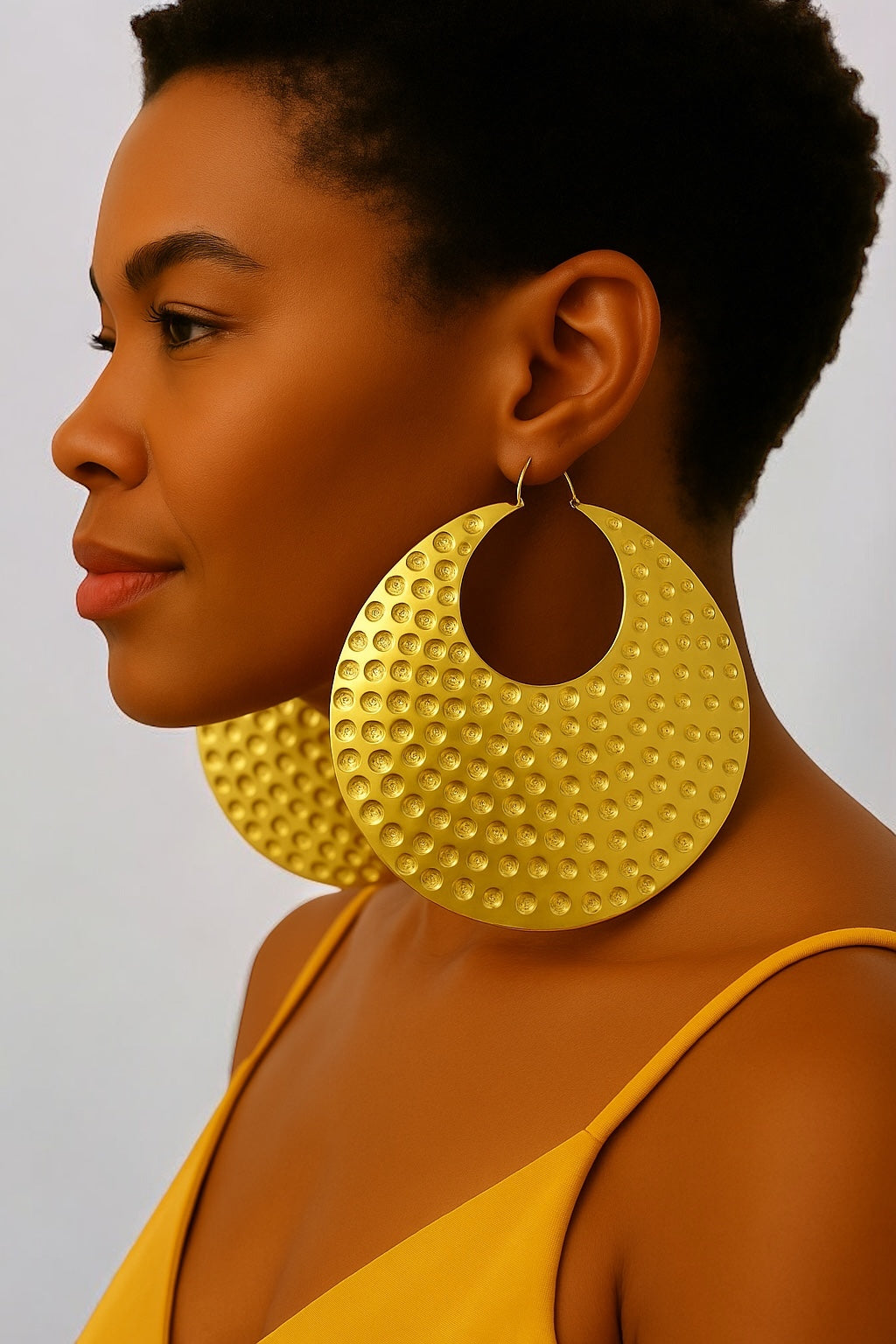 Oversized African Brass Earrings – Bold Hammered Gold Statement Jewellery - Fatisha Boutique #