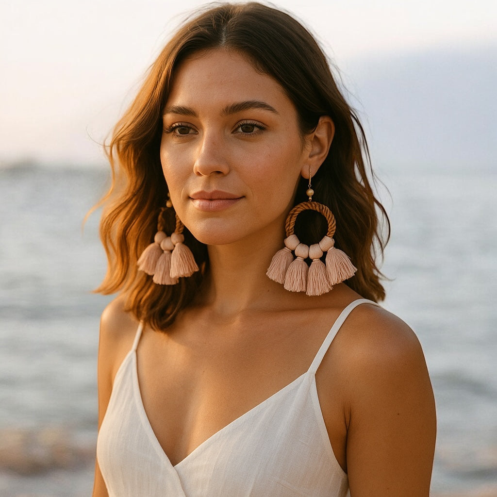Boho Raffia Tassel Earrings – Handmade Fan Drop Earrings Bohemian Jewellery - Fatisha Boutique #