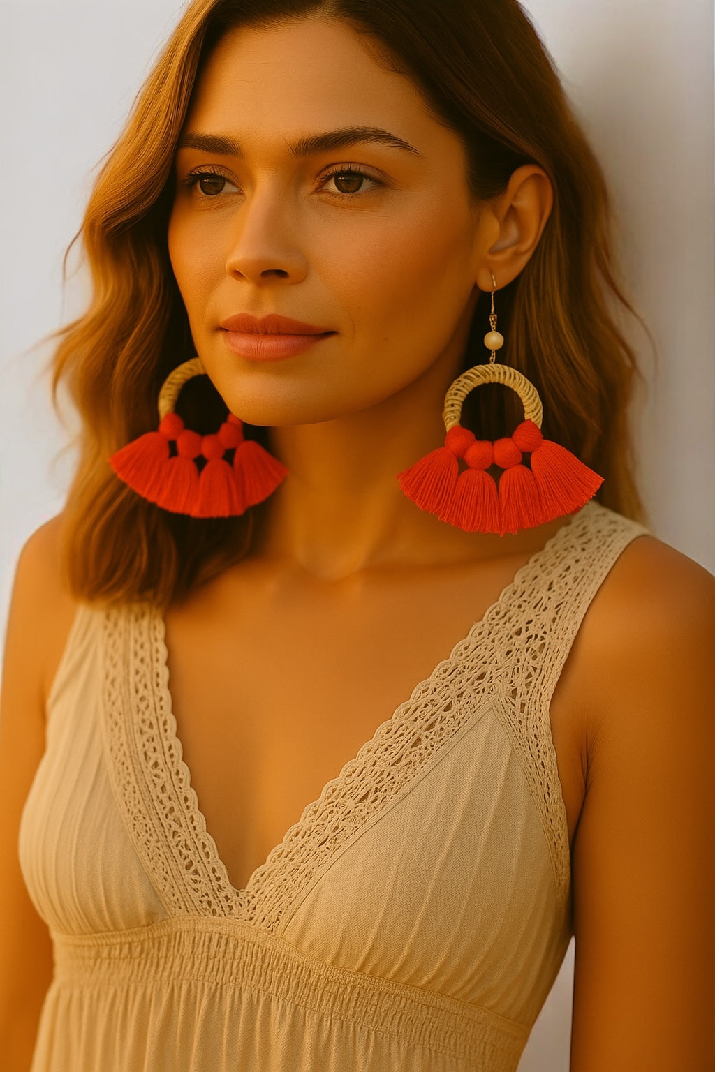 Boho Raffia Tassel Earrings – Handmade Fan Drop Earrings Bohemian Jewellery - Fatisha Boutique #