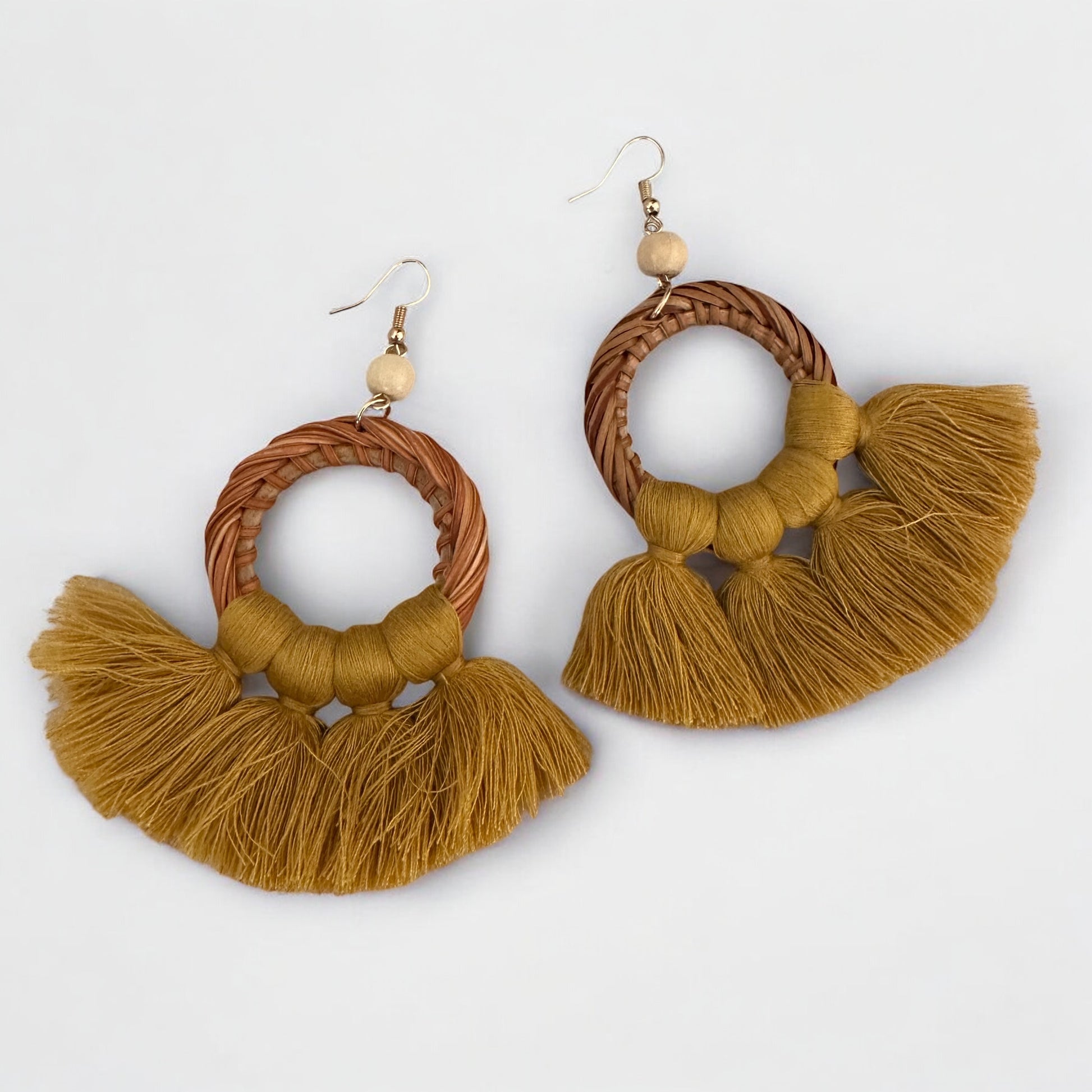 Boho Raffia Tassel Earrings – Handmade Fan Drop Earrings Bohemian Jewellery - Fatisha Boutique #