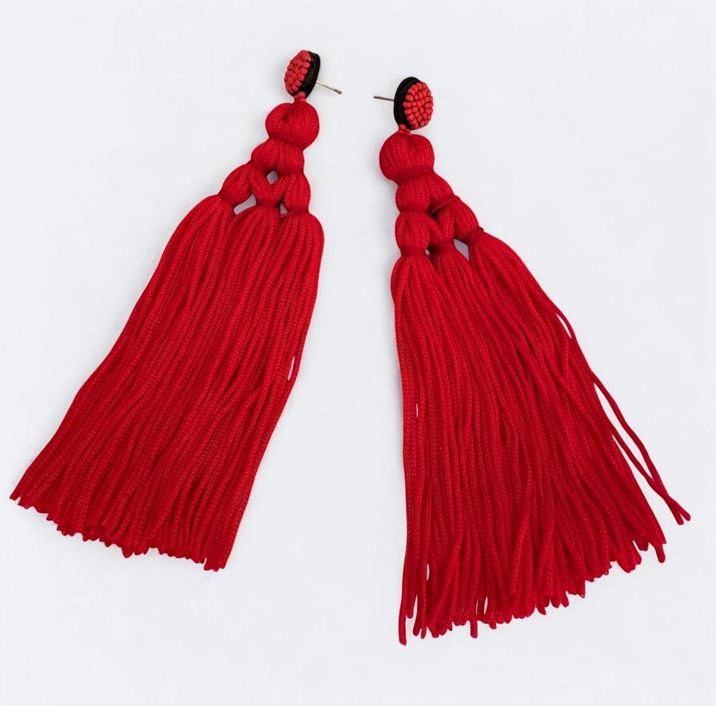 Boho Long Tassel Earrings with Beaded Stud – Bold Fringed Statement Jewellery - Fatisha Boutique #