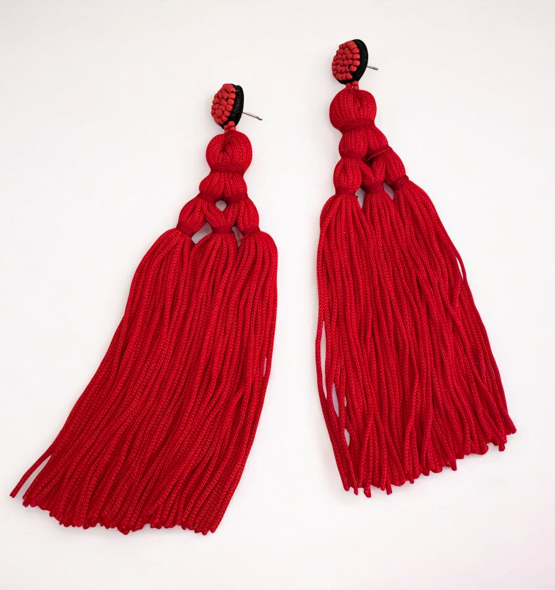 Boho Long Tassel Earrings with Beaded Stud – Bold Fringed Statement Jewellery - Fatisha Boutique #