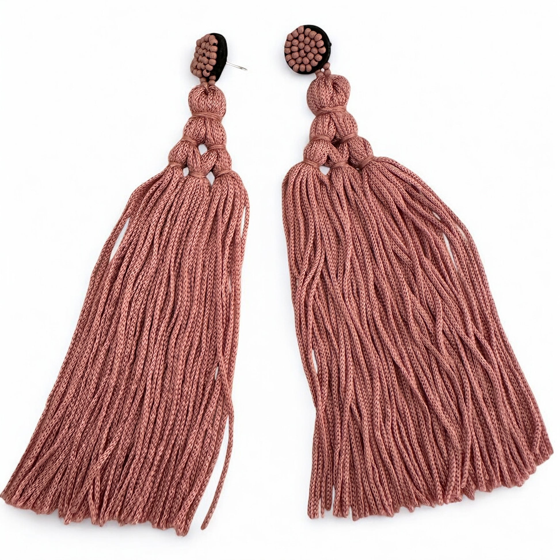 Boho Long Tassel Earrings with Beaded Stud – Bold Fringed Statement Jewellery - Fatisha Boutique #