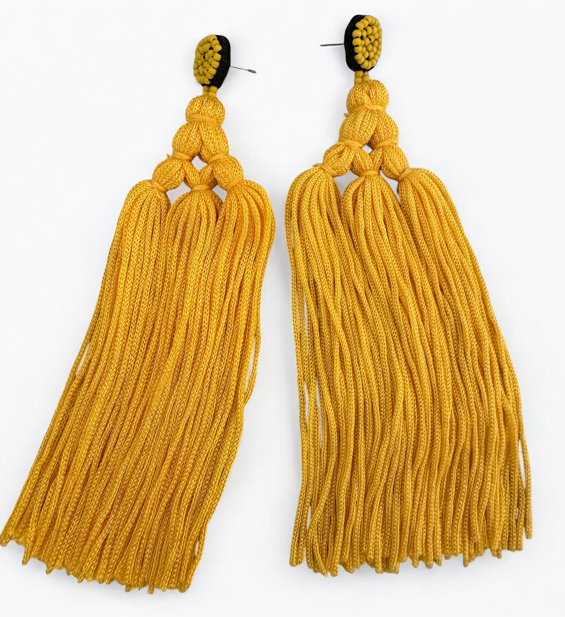 Boho Long Tassel Earrings with Beaded Stud – Bold Fringed Statement Jewellery - Fatisha Boutique #