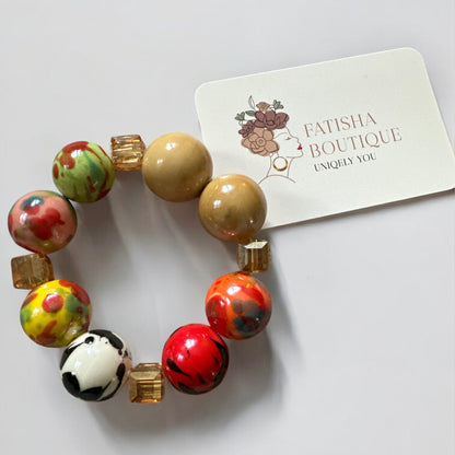 Handcrafted African Beaded Bracelet – Multicolour Stretch Boho Bangle for Women - Fatisha Boutique #