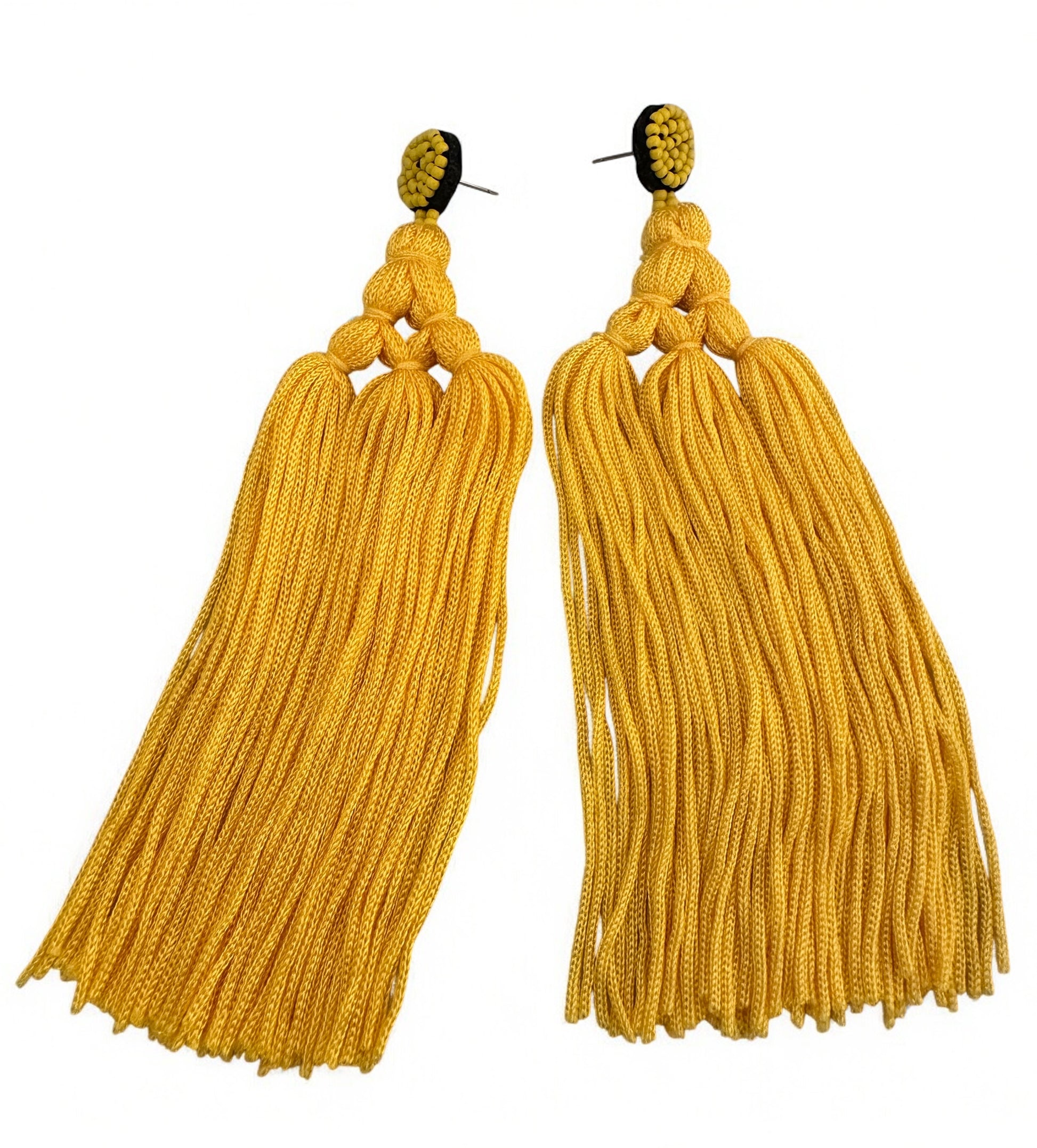 Boho Long Tassel Earrings with Beaded Stud – Bold Fringed Statement Jewellery - Fatisha Boutique #