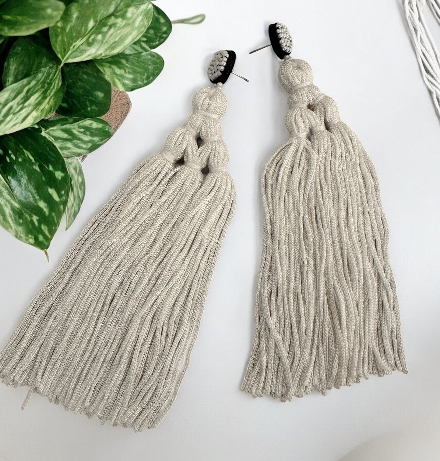 Boho Long Tassel Earrings with Beaded Stud – Bold Fringed Statement Jewellery - Fatisha Boutique #