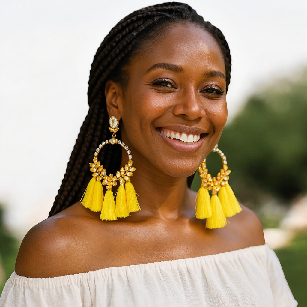 Oversized Rhinestone Tassel Earrings – Fun Statement Jewellery for Summer & Events - Fatisha Boutique #