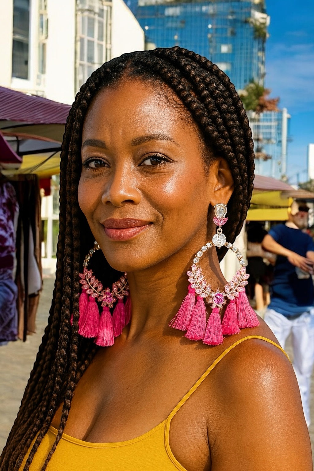 Oversized Rhinestone Tassel Earrings – Fun Statement Jewellery for Summer & Events - Fatisha Boutique #