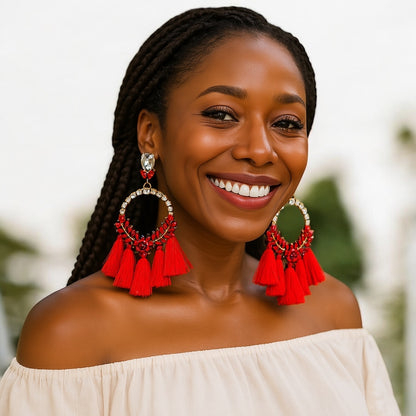 Oversized Rhinestone Tassel Earrings – Fun Statement Jewellery for Summer & Events - Fatisha Boutique #