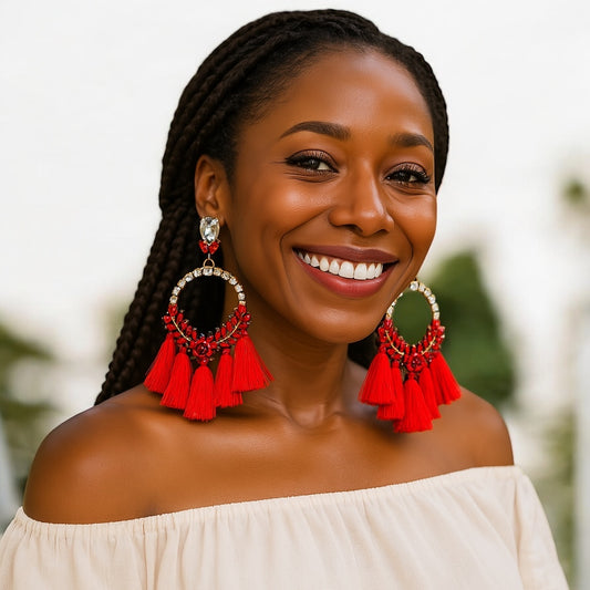 Oversized Rhinestone Tassel Earrings – Fun Statement Jewellery for Summer & Events - Fatisha Boutique #