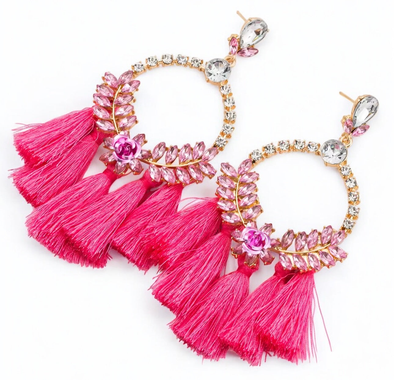 Oversized Rhinestone Tassel Earrings – Fun Statement Jewellery for Summer & Events - Fatisha Boutique #