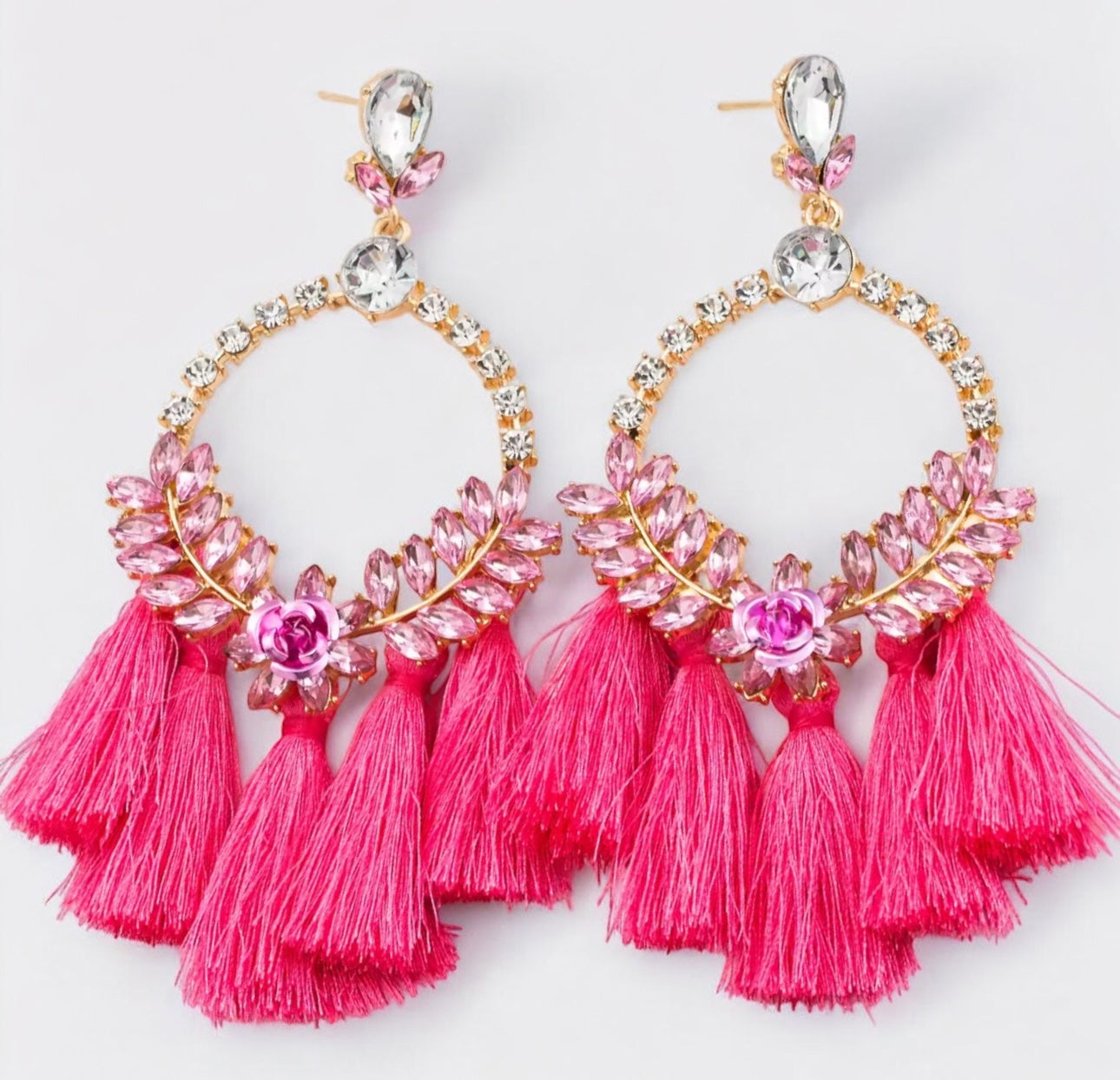 Oversized Rhinestone Tassel Earrings – Fun Statement Jewellery for Summer & Events - Fatisha Boutique #