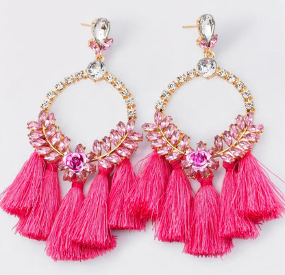 Oversized Rhinestone Tassel Earrings – Fun Statement Jewellery for Summer & Events - Fatisha Boutique #