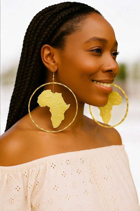 Oversized African Map Earrings – Handcrafted Bold Brass Statement Jewellery