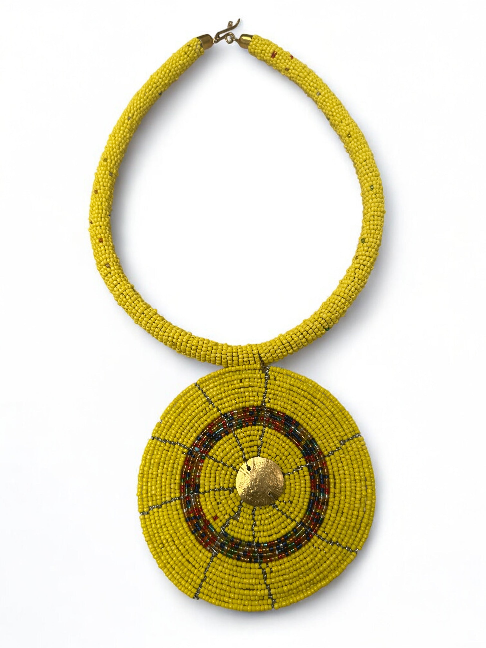 African Yellow Beaded Pendant Necklace – Handmade Tribal Maasai Statement Jewellery - Fatisha Boutique #