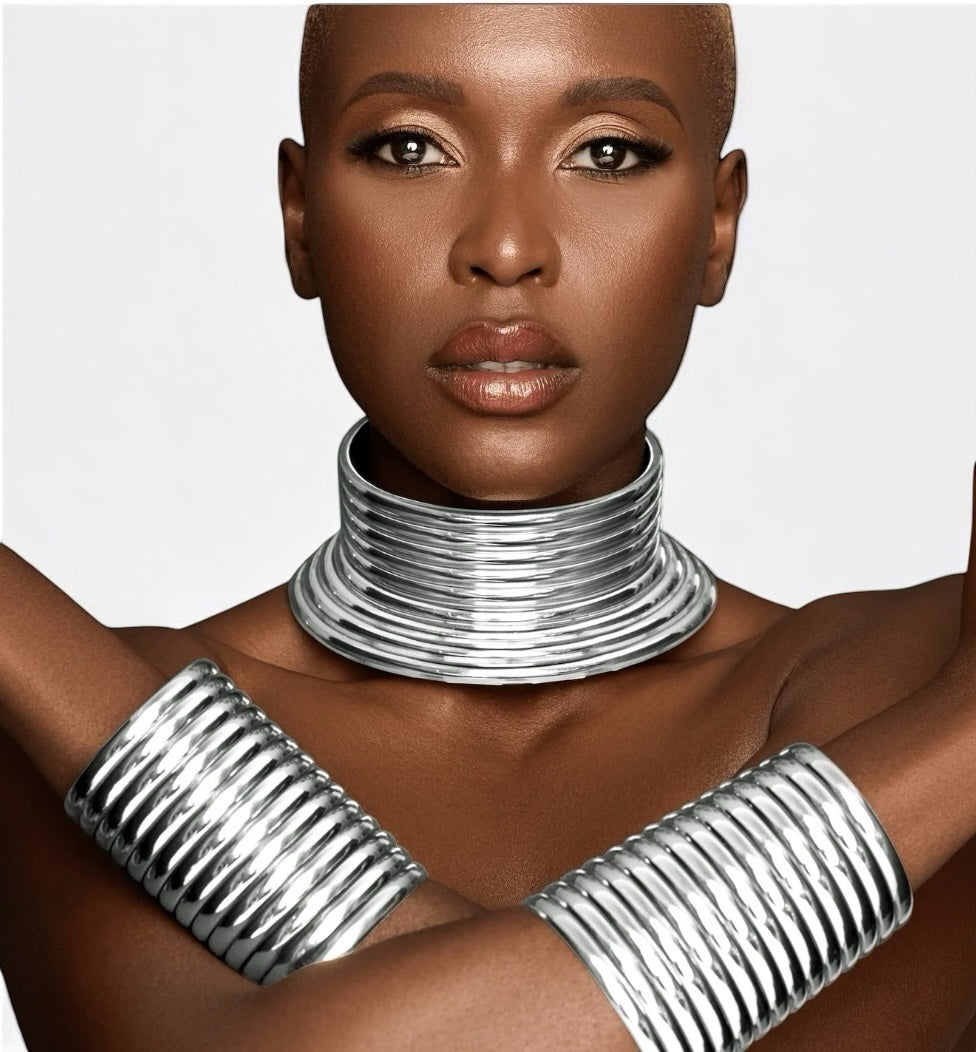 Ndebele Collar Choker Necklace & Cuff Set – Bold African Statement Jewellery - Fatisha Boutique #