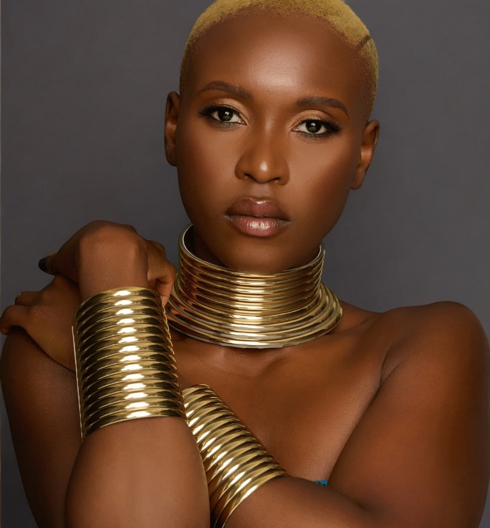 Ndebele Collar Choker Necklace & Cuff Set – Bold African Statement Jewellery - Fatisha Boutique #