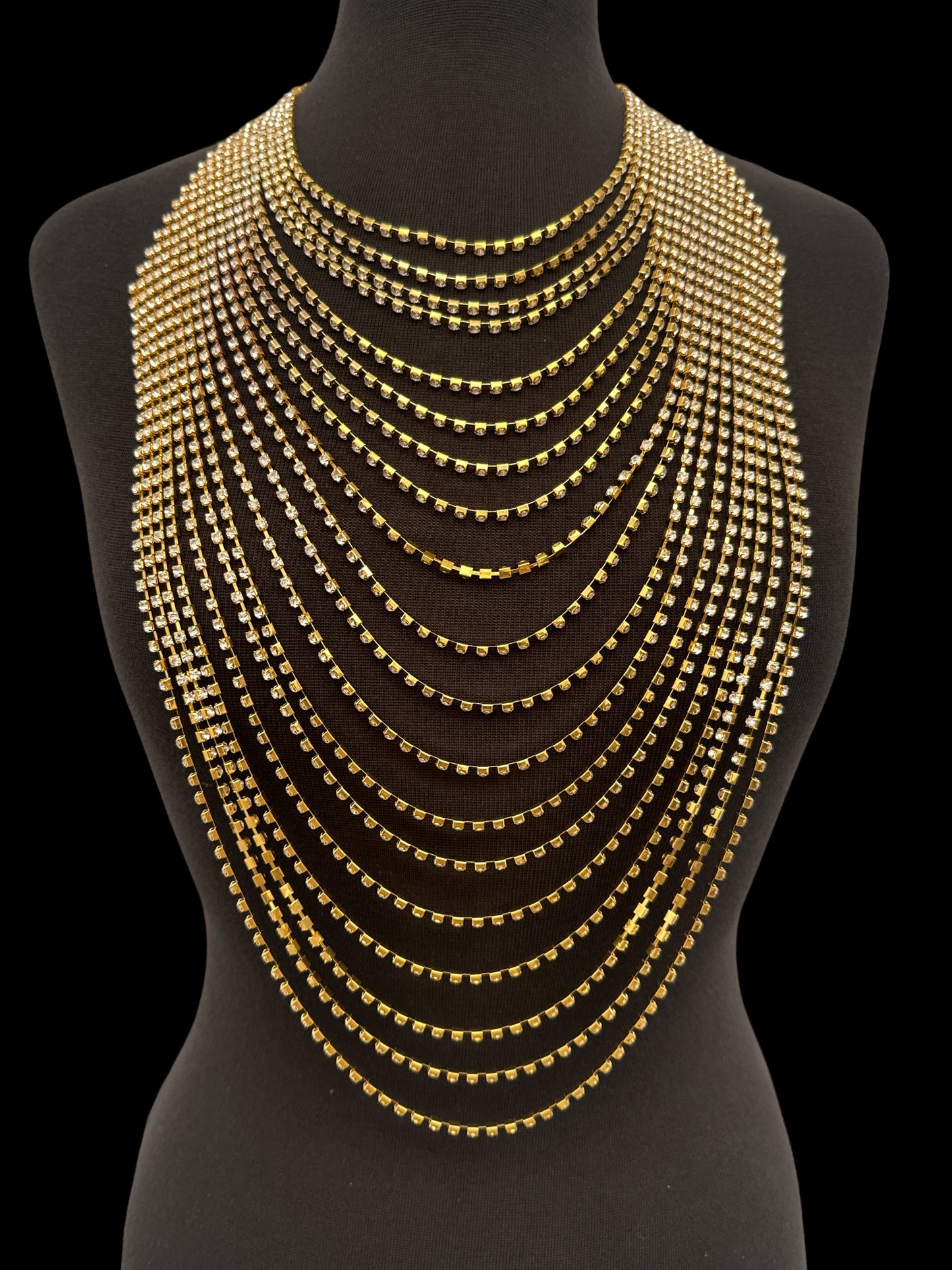 Elegant Multi-Layer Rhinestone Statement Necklace – Luxury Crystal Bib Collar in Gold & Silver - Fatisha Boutique #