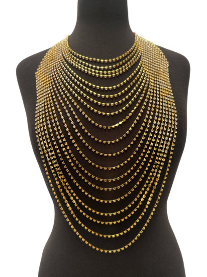 Elegant Multi-Layer Rhinestone Statement Necklace – Luxury Crystal Bib Collar in Gold & Silver - Fatisha Boutique #