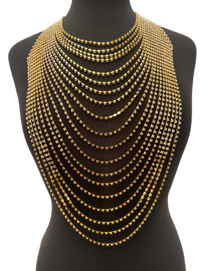 Elegant Multi-Layer Rhinestone Statement Necklace – Luxury Crystal Bib Collar in Gold & Silver - Fatisha Boutique #