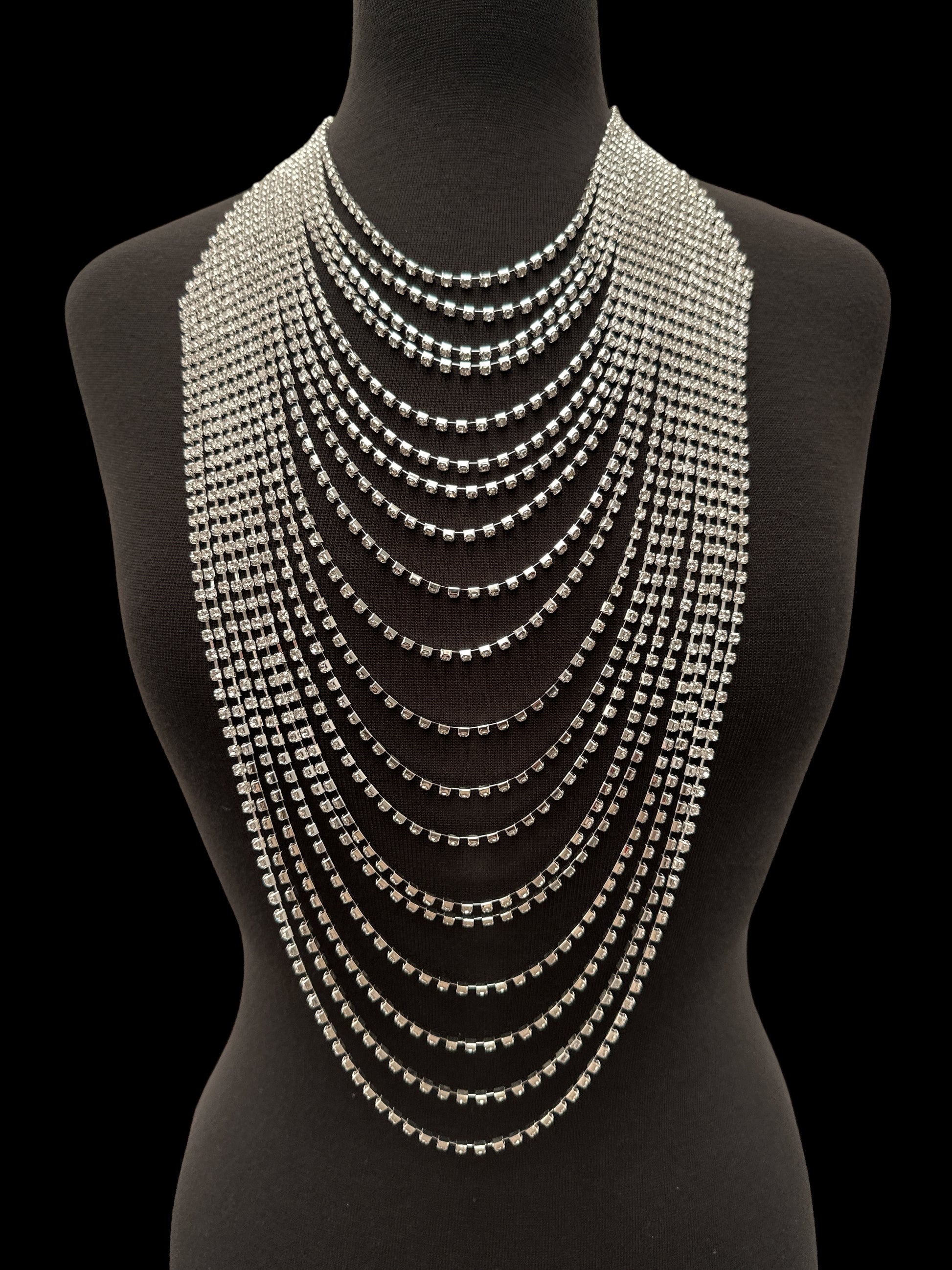 Elegant Multi-Layer Rhinestone Statement Necklace – Luxury Crystal Bib Collar in Gold & Silver - Fatisha Boutique #