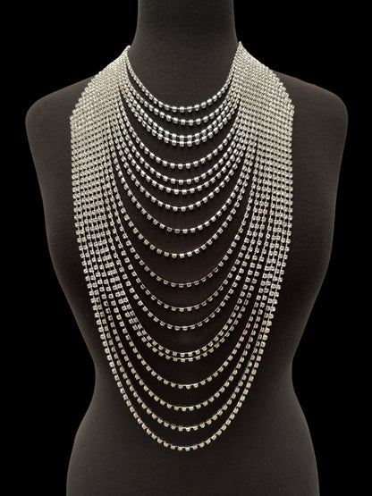Elegant Multi-Layer Rhinestone Statement Necklace – Luxury Crystal Bib Collar in Gold & Silver - Fatisha Boutique #