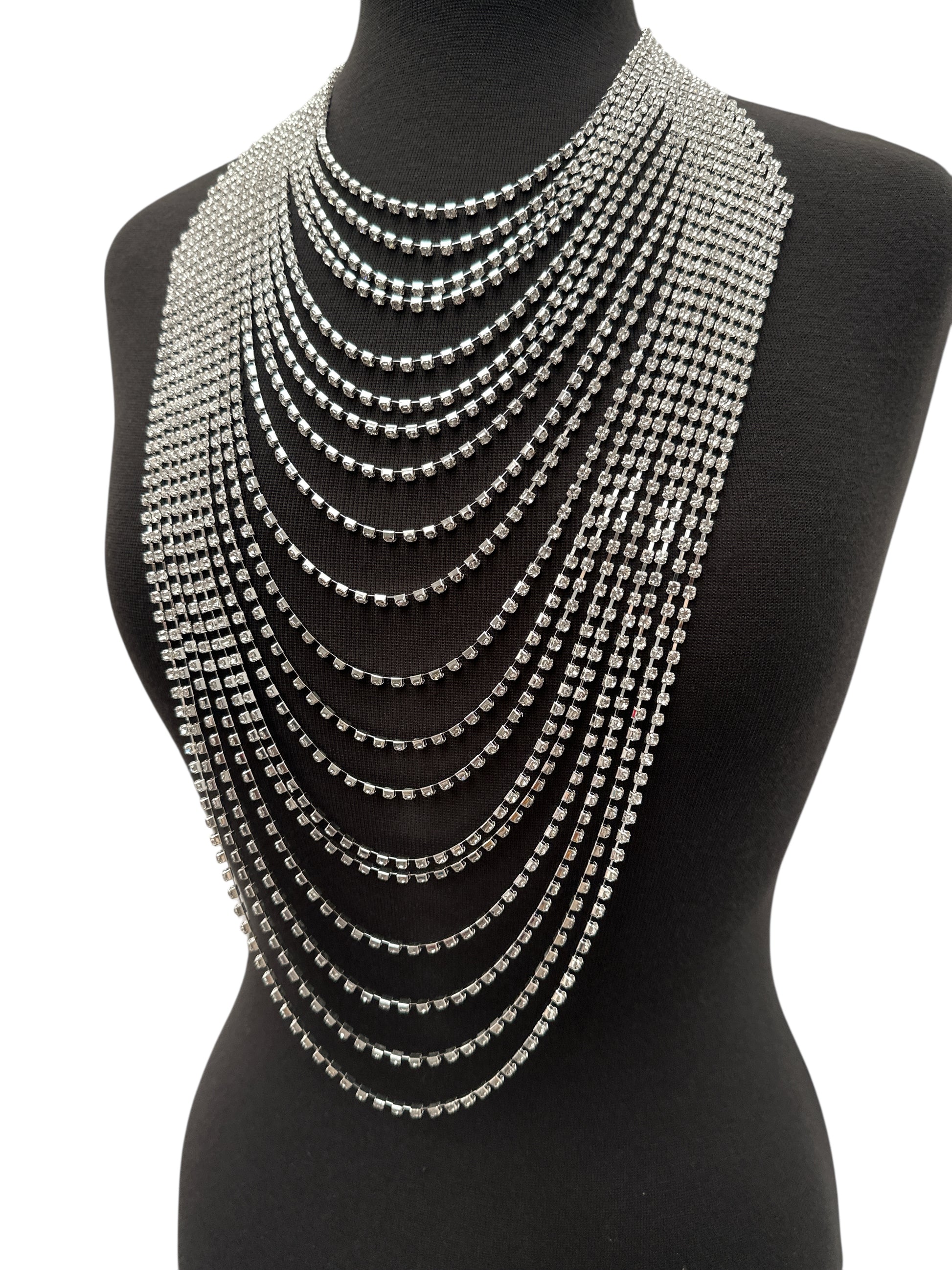 Elegant Multi-Layer Rhinestone Statement Necklace – Luxury Crystal Bib Collar in Gold & Silver - Fatisha Boutique #