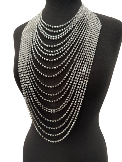 Elegant Multi-Layer Rhinestone Statement Necklace – Luxury Crystal Bib Collar in Gold & Silver - Fatisha Boutique #