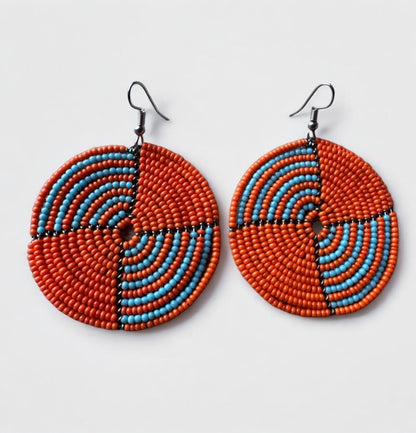 Handmade African Orange Beaded Dangle Earrings – Bold Ethnic Artisan Jewellery - Fatisha Boutique #