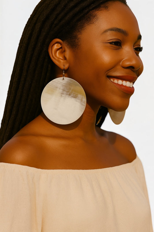 Handcrafted Oversized Natural Buffalo Horn Earrings – Elegant Boho Dangle Statement Jewellery - Fatisha Boutique #