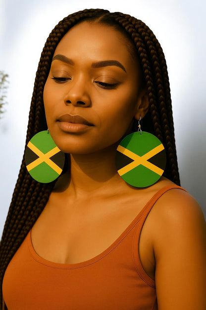 Double-Sided Caribbean Flag Wooden Earrings – Bold Statement Dangle for Island Pride - Fatisha Boutique #