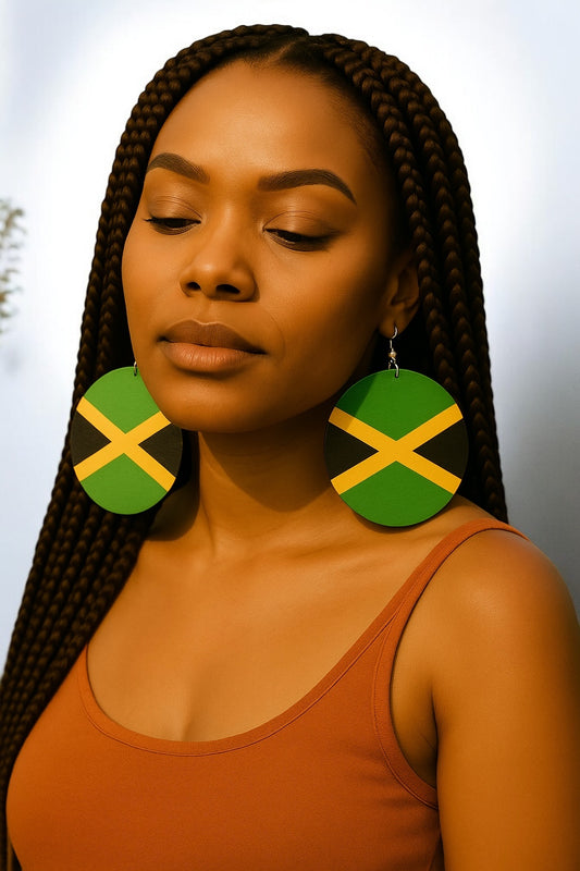 Double-Sided Caribbean Flag Wooden Earrings – Bold Statement Dangle for Island Pride - Fatisha Boutique #