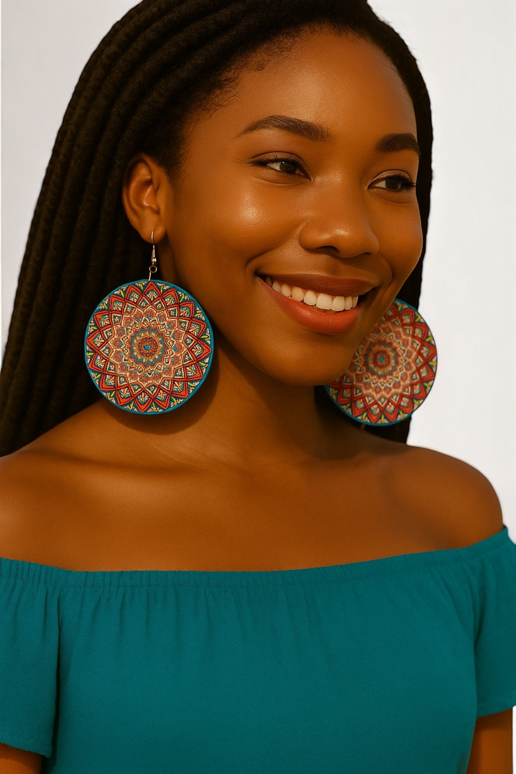 Red Boho Mandala Print Dangle Earrings – Lightweight Statement Jewellery - Fatisha Boutique #