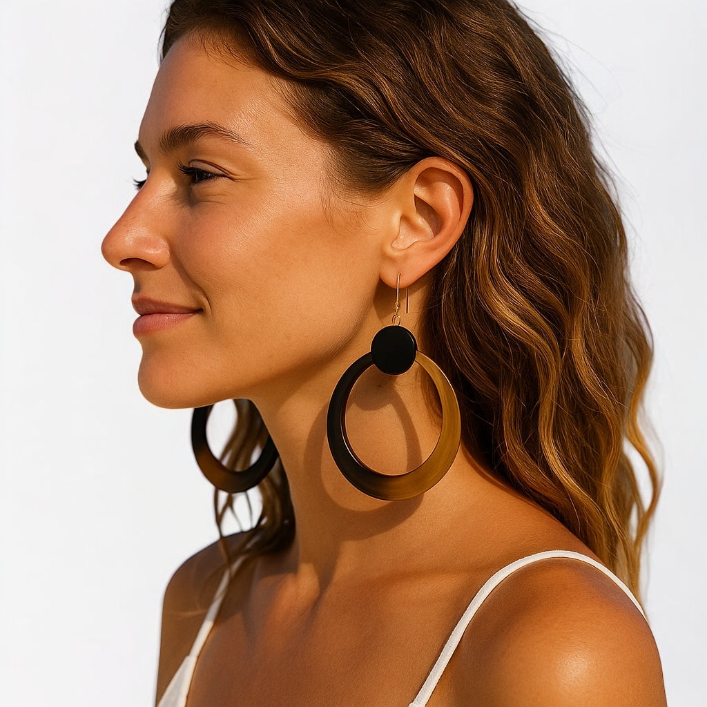 Natural Buffalo Horn Dangle Earrings – Handmade Organic Statement Jewellery for Women UK - Fatisha Boutique #