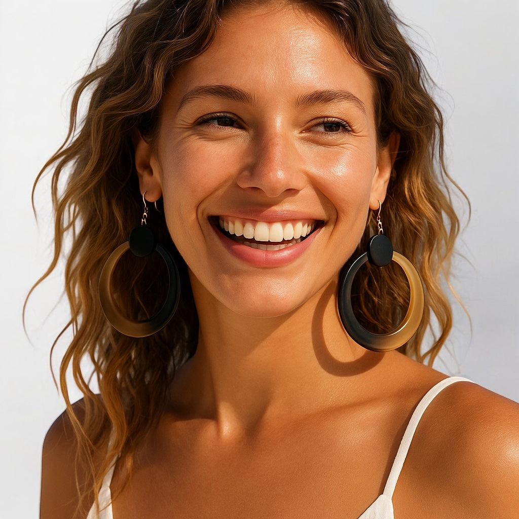 Natural Buffalo Horn Dangle Earrings – Handmade Organic Statement Jewellery for Women UK - Fatisha Boutique #