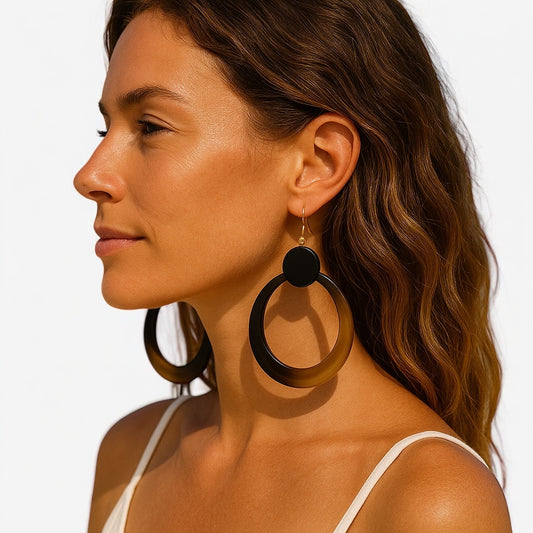 Natural Buffalo Horn Dangle Earrings – Handmade Organic Statement Jewellery for Women UK - Fatisha Boutique #
