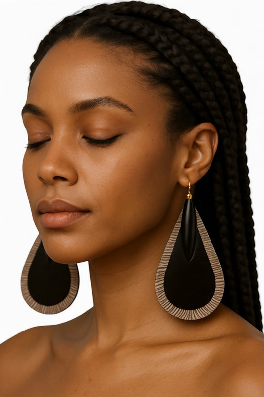 Bohemian Ethnic Black Buffalo Horn Teardrop Earrings – Handmade Natural Tribal Jewellery - Fatisha Boutique #