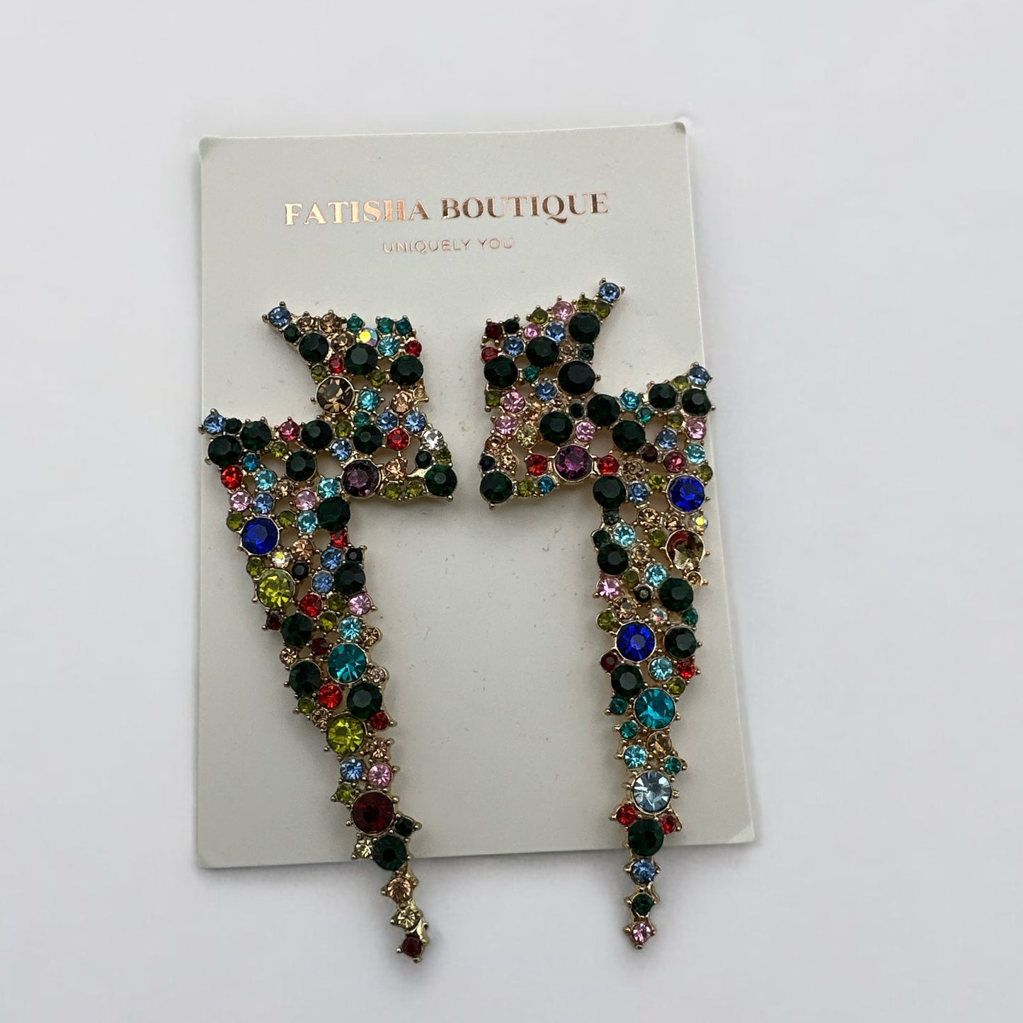 Lightning Bolt Rhinestone Statement Earrings – Bold Glam Dangle Jewellery - Fatisha Boutique #