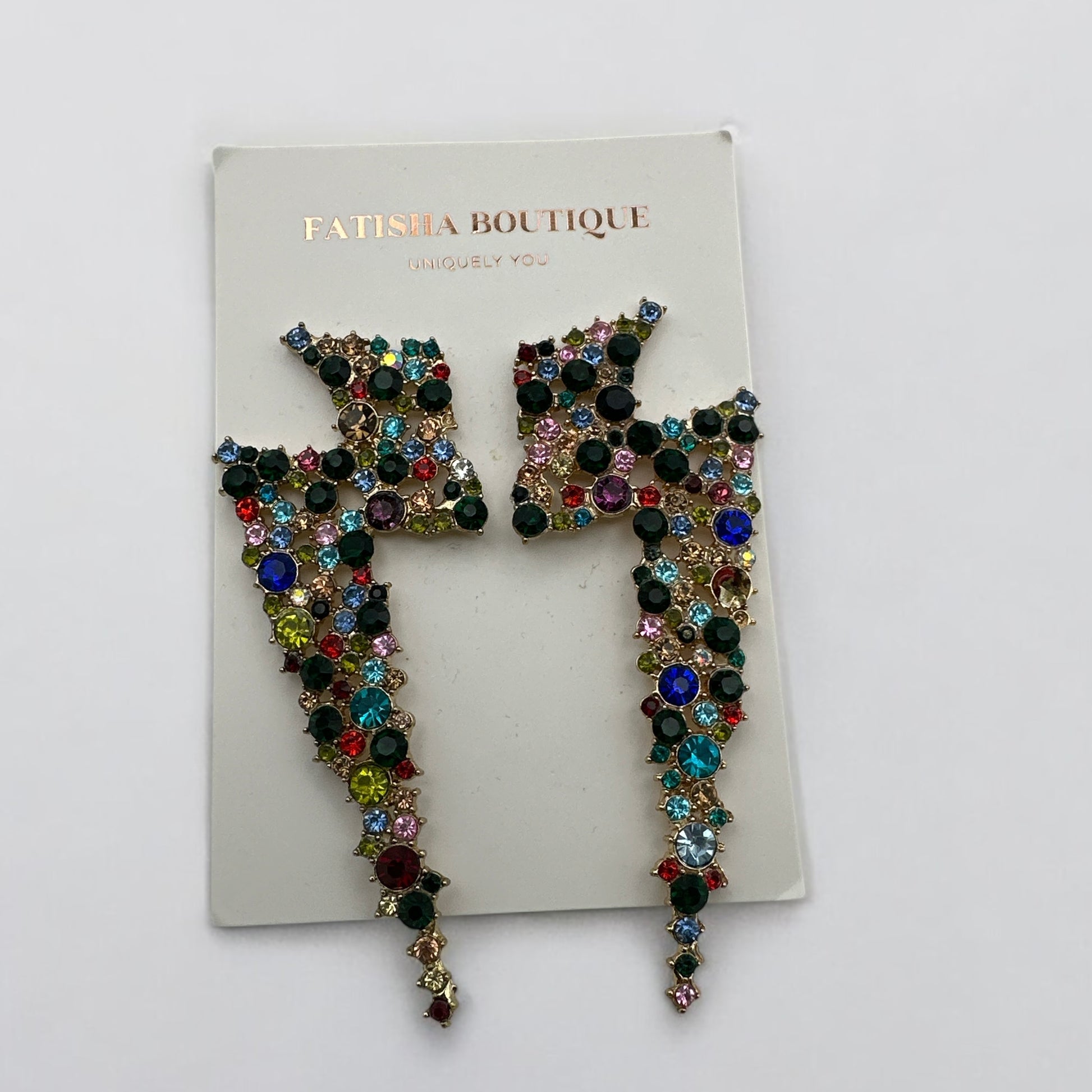 Lightning Bolt Rhinestone Statement Earrings – Bold Glam Dangle Jewellery - Fatisha Boutique #