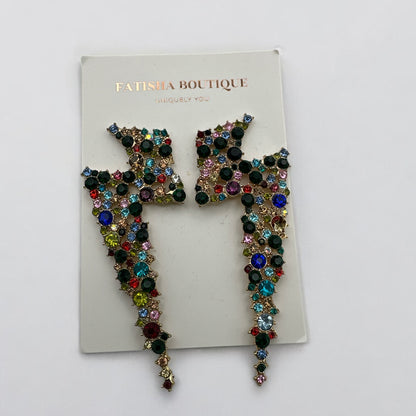 Lightning Bolt Rhinestone Statement Earrings – Bold Glam Dangle Jewellery - Fatisha Boutique #