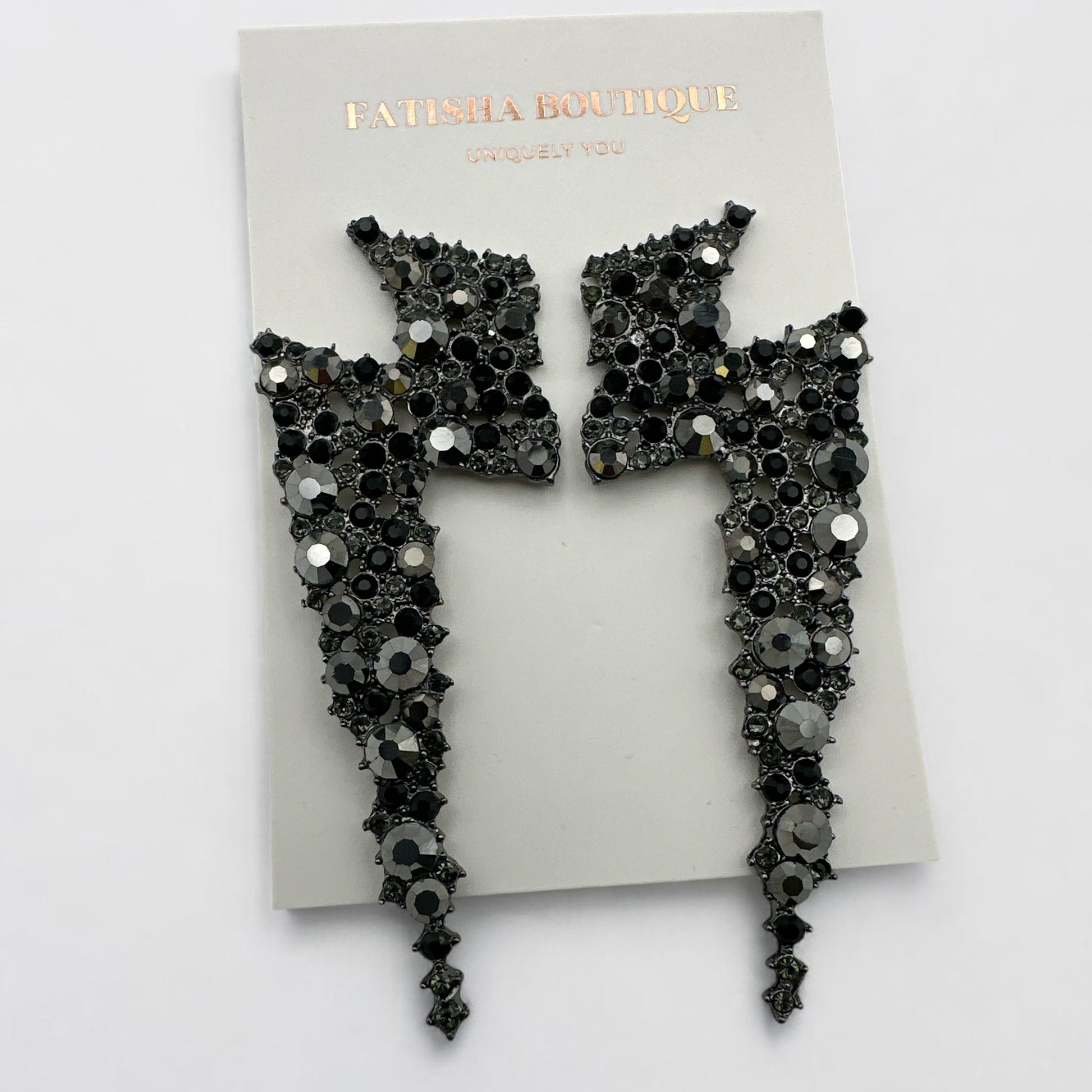 Lightning Bolt Rhinestone Statement Earrings – Bold Glam Dangle Jewellery - Fatisha Boutique #