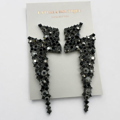 Lightning Bolt Rhinestone Statement Earrings – Bold Glam Dangle Jewellery - Fatisha Boutique #