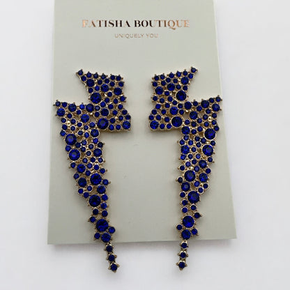 Lightning Bolt Rhinestone Statement Earrings – Bold Glam Dangle Jewellery - Fatisha Boutique #